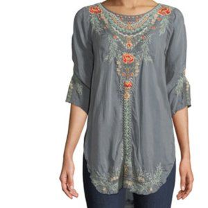Johnny Was  Olive Blossom Embroidered Easy Tunic Womens Medium FLAWED